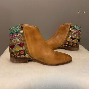 Antelope Taupe Geometric‎ Cali Leather Ankle Boot Western Bootie EU 36 US 6